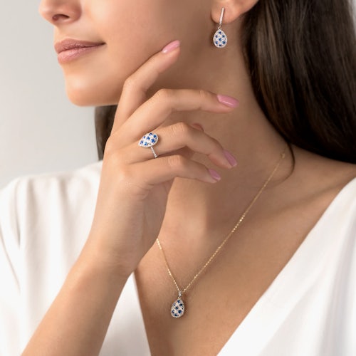 Kolczyki Savicki: dwukolorowe złoto, niebieskie szafiry, diamenty